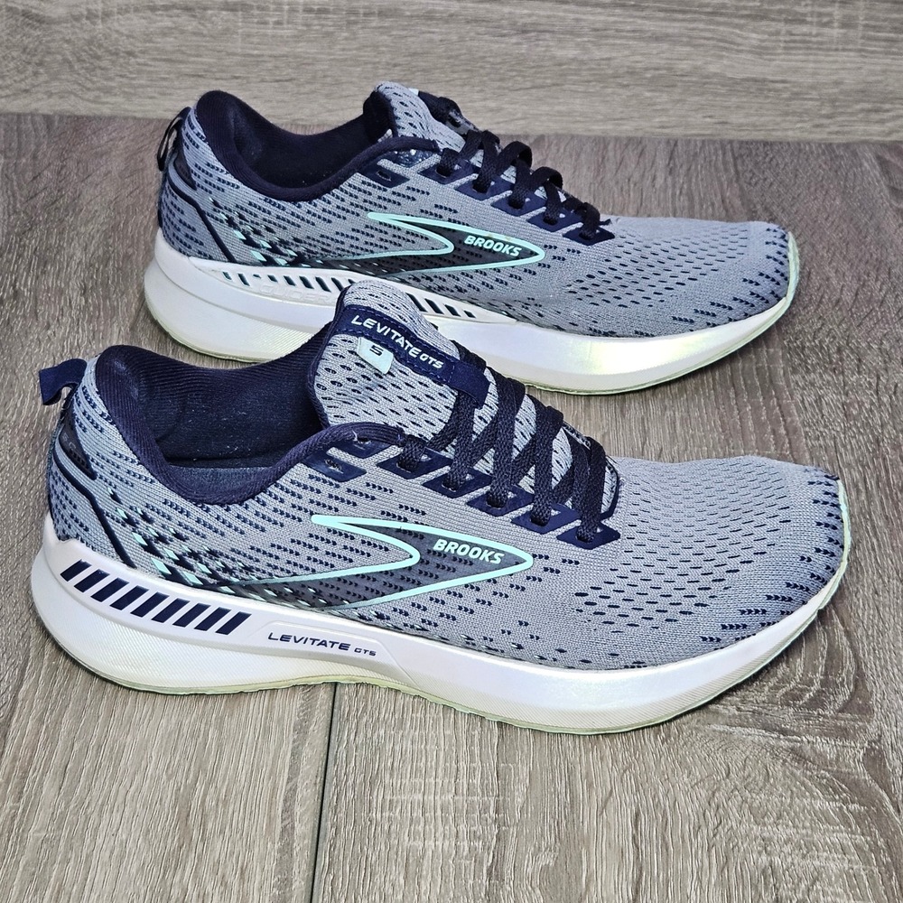 Brooks Levitate‎ GTS 5 Womens 9.5 Running Shoes Grey Navy Blue 1203581B069